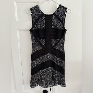 BCBGMaxAzria Black and White Lace Panel Mini Dress